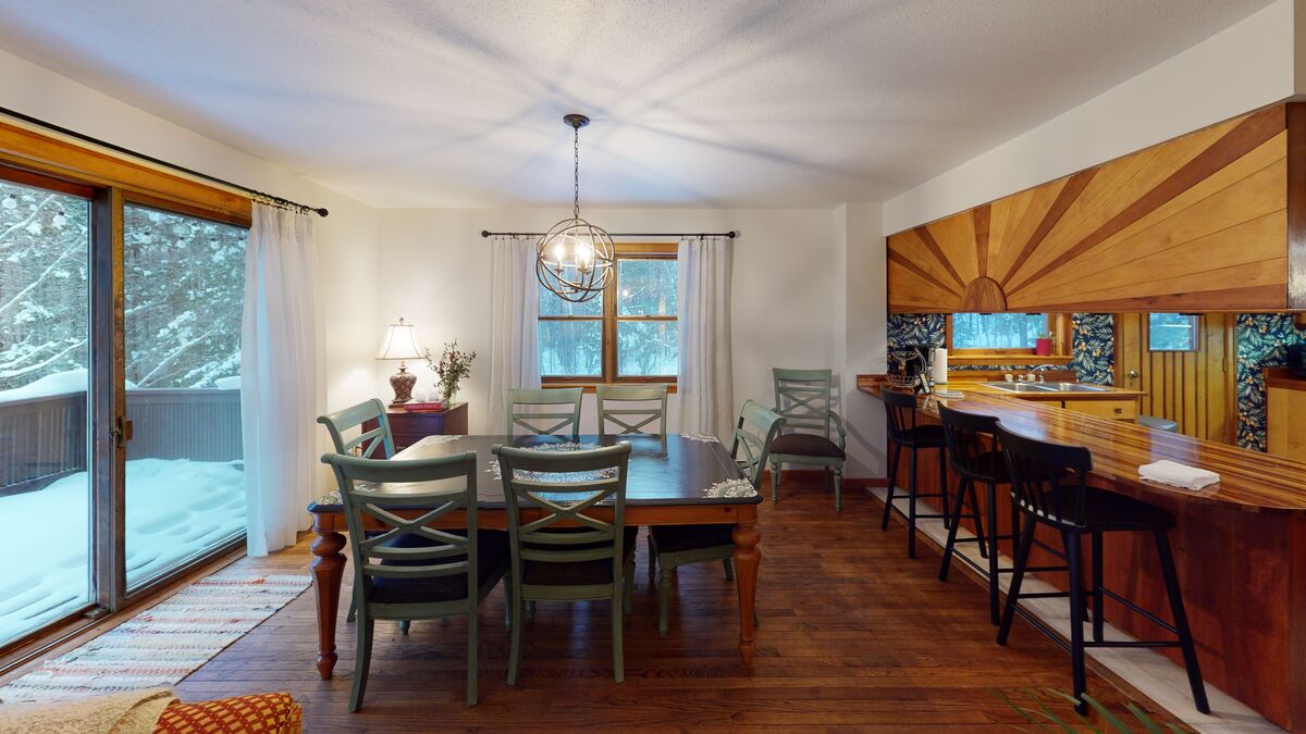 Dining Room with Mountain View in One of our St. Patrick Day Rentals in Vermont.
