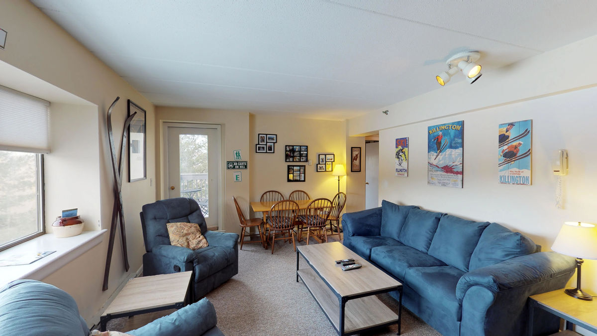 Three Sofas and Dining Set in our 2-Bedroom Flat Vacation Rentals in Killington.